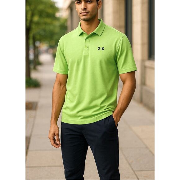 Under Armour Polo Men Small Polo Shirt Heat Gear Loose Fit Light Green Heather - Picture 1 of 16